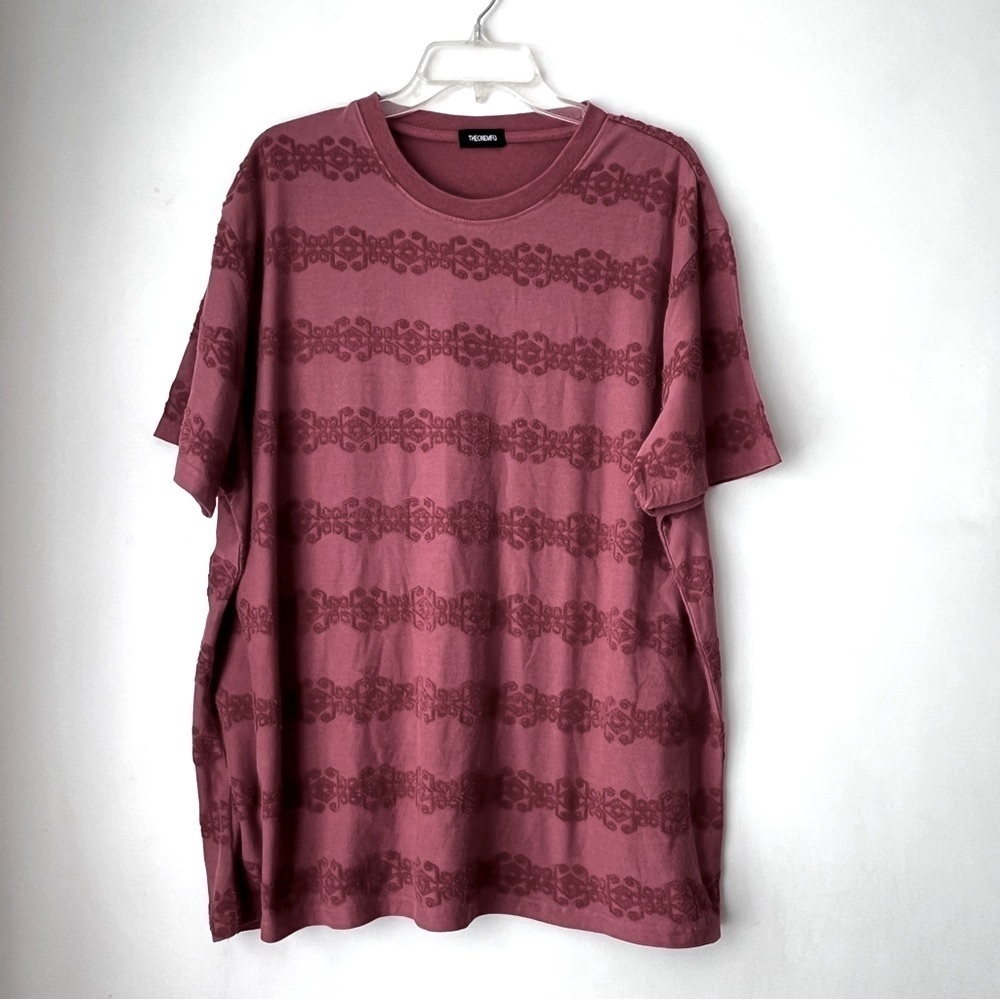 TheOneMFG Faded Red Embroiderd Pattern Stripe Tshirt Mens XXL